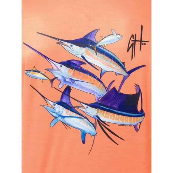 Guy Harvey Papaya Punch LS Performance Fishing Hoodie UPF Sun Shirt NEW~NWT - Picture 5 of 16